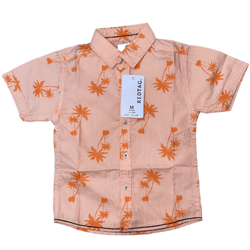 Boys Peach Orange Printed Casual Shirt - Miniwears