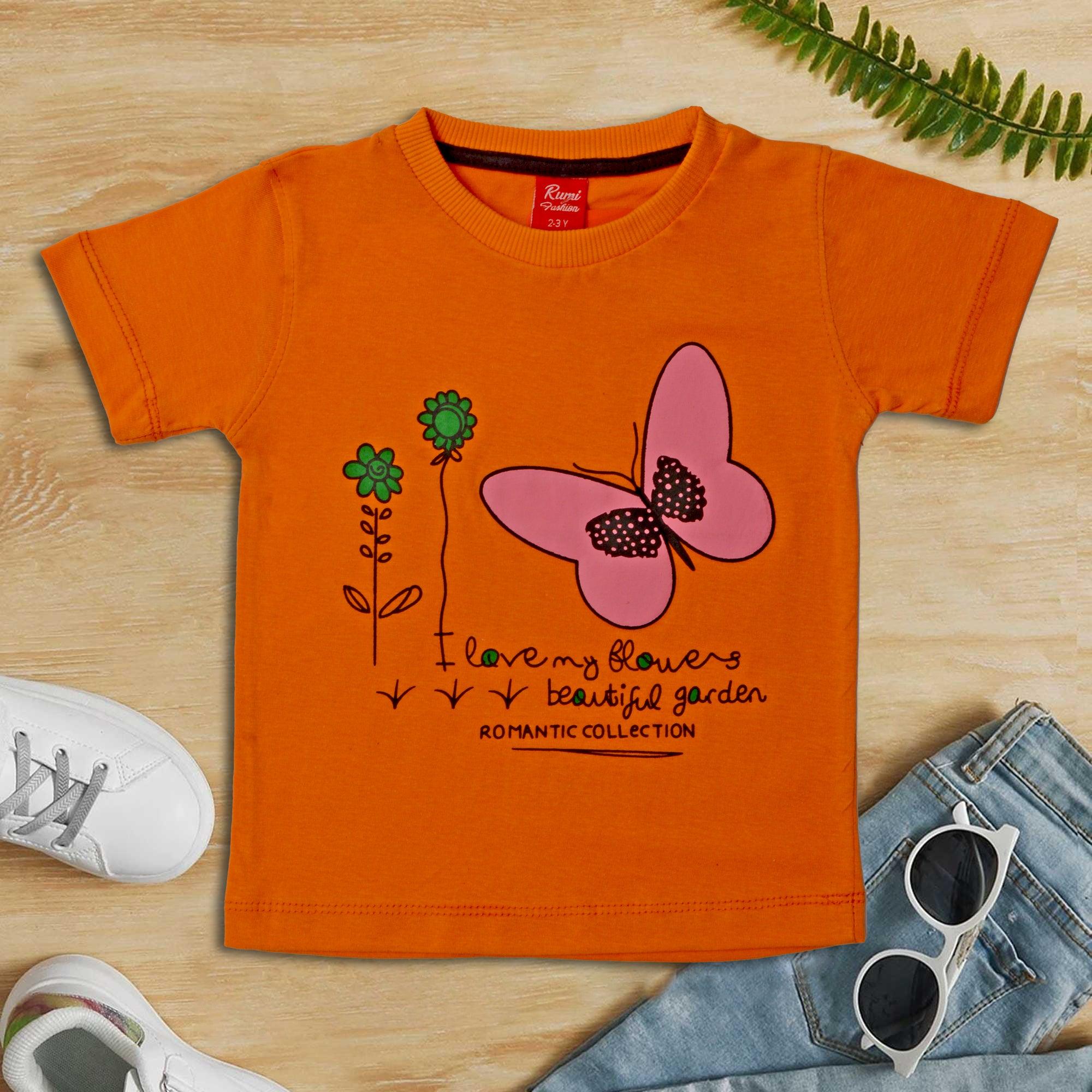 Girls Cotton Orange Tshirt - Miniwears