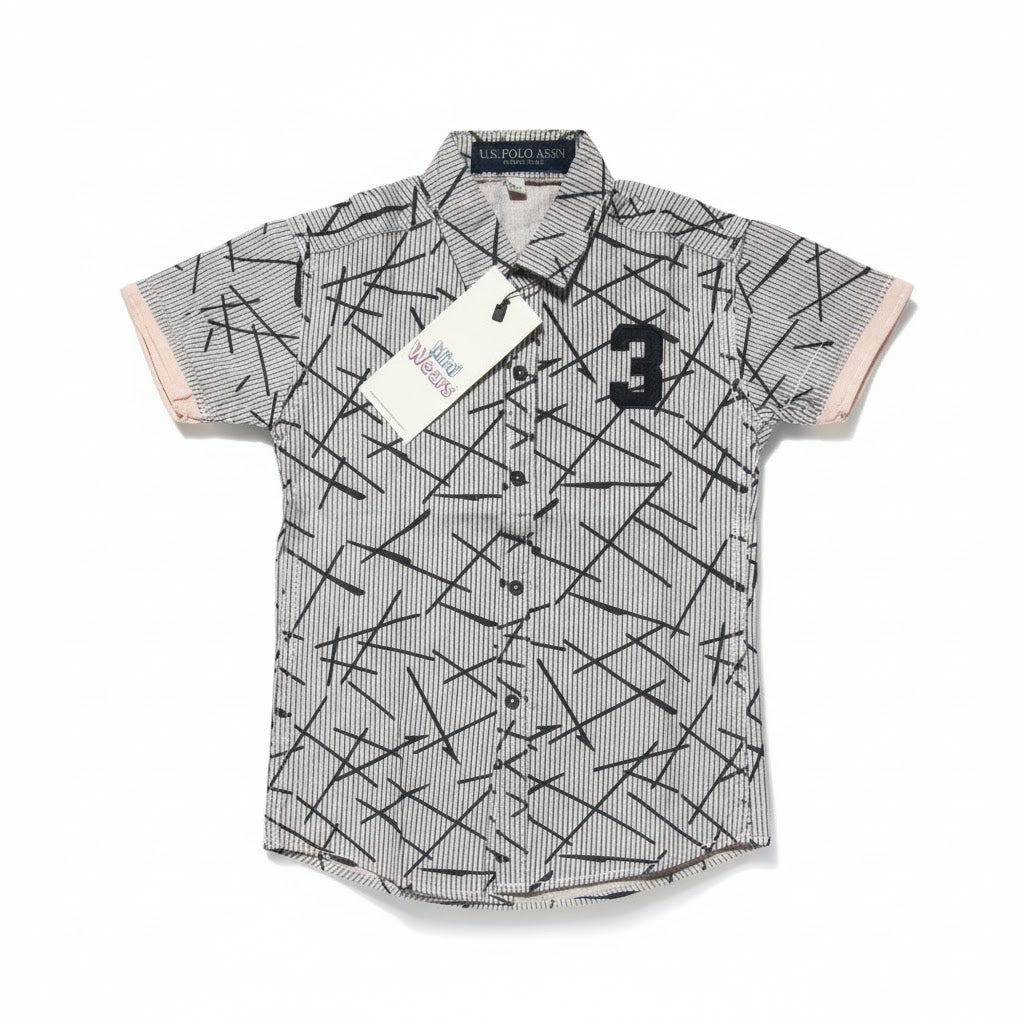 Number 3 Grey Pattern Half Sleeve Shirt - Miniwears
