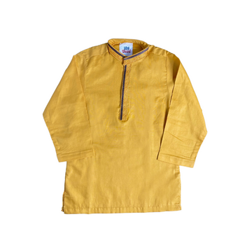 Boys Cotton Embroidered Yellow Kurta with white trouser - Miniwears