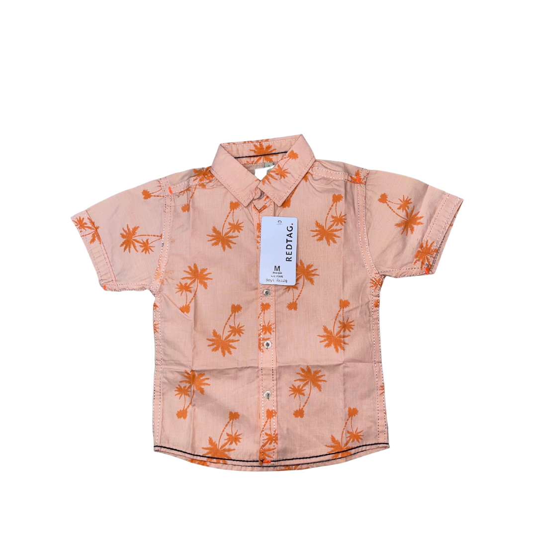 Boys Peach Orange Printed Casual Shirt - Miniwears