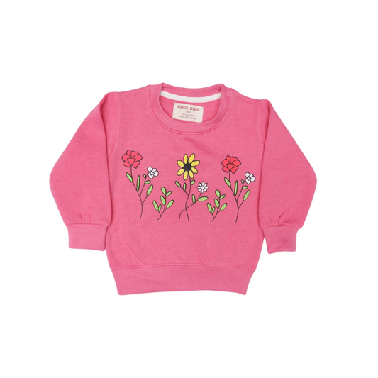 Pink Flowered Sweatshirt for Girls - Miniwears