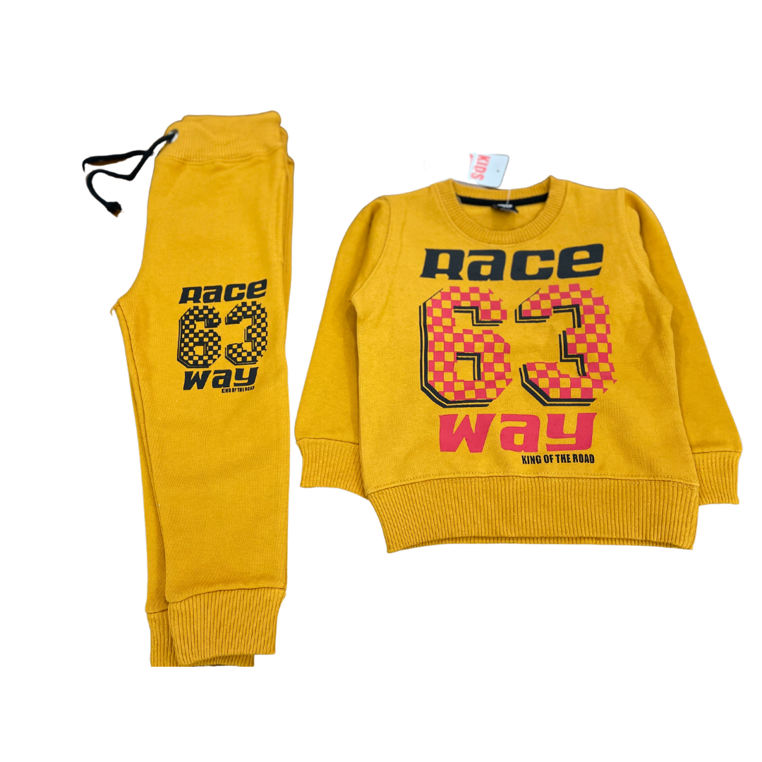 Kids Race 63 Way Yellow Track Suit (Fleece) - Miniwears