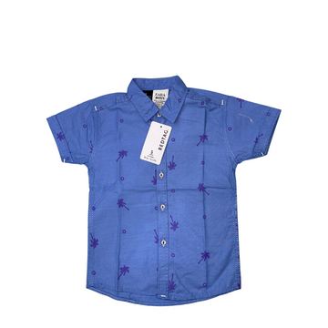 Boys Jeans Blue Printed Casual Shirt - Miniwears
