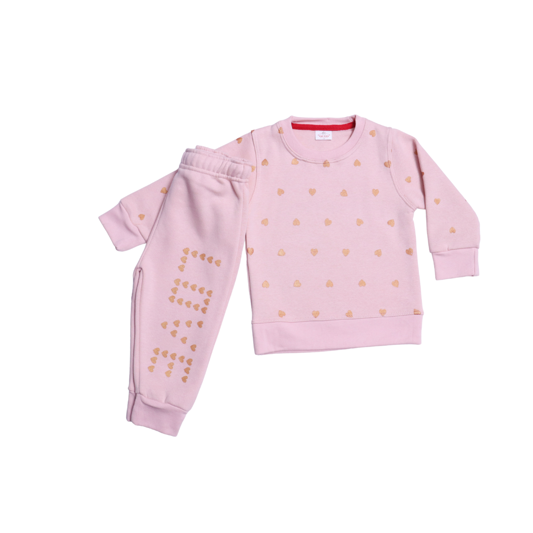 Pink Hearts Tracksuit for girls (Fleece) - Miniwears