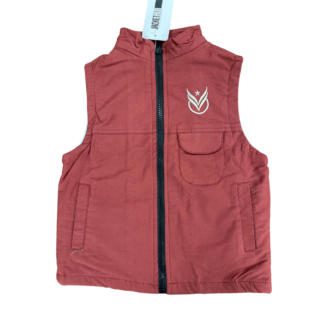 Kids Red Sleeveless Jacket (cordroy) - Miniwears