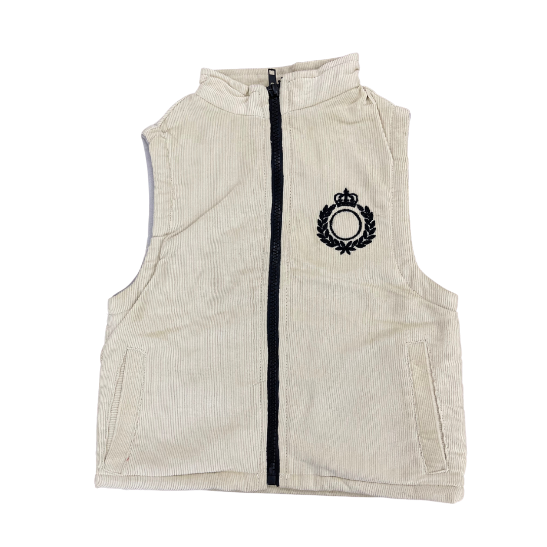 Kids White Sleeveless Jacket (cordroy) - Miniwears
