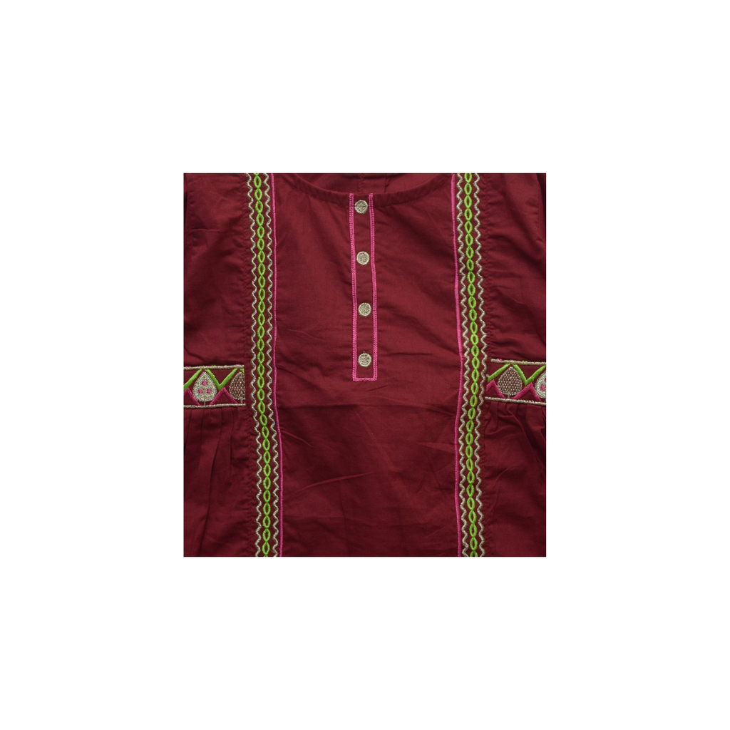 Girls Mahroon Red Emb Kurti - Miniwears