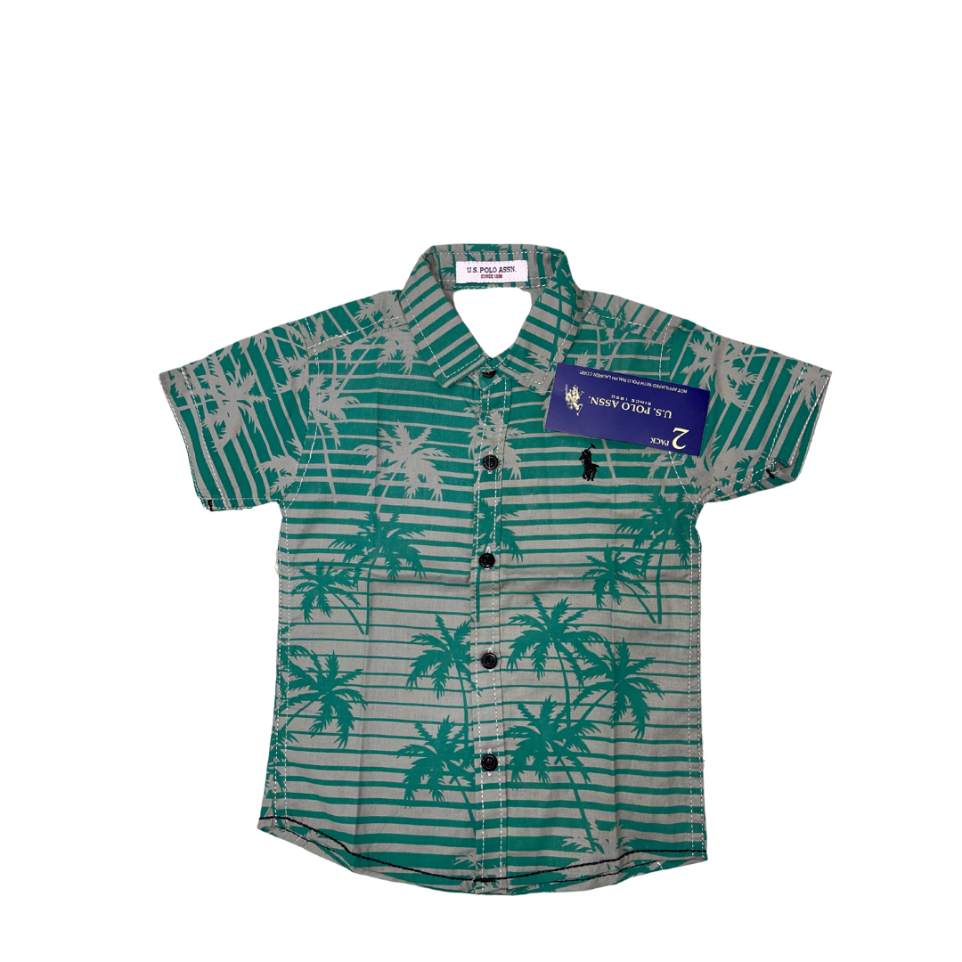 Boys Green Leaf Printed Casual Shirt - Miniwears