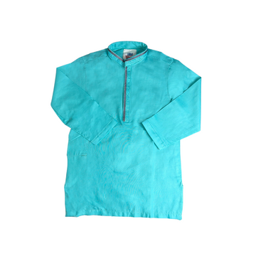Boys Cotton Embroidered Sky Blue Kurta with white trouser - Miniwears