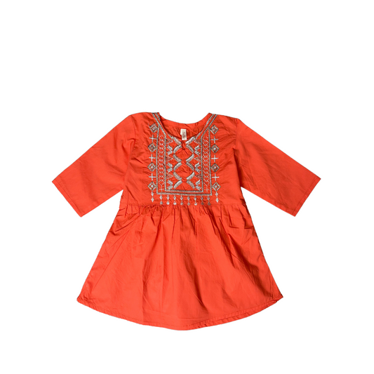 Orange Embroided Cotton Kurti - Miniwears