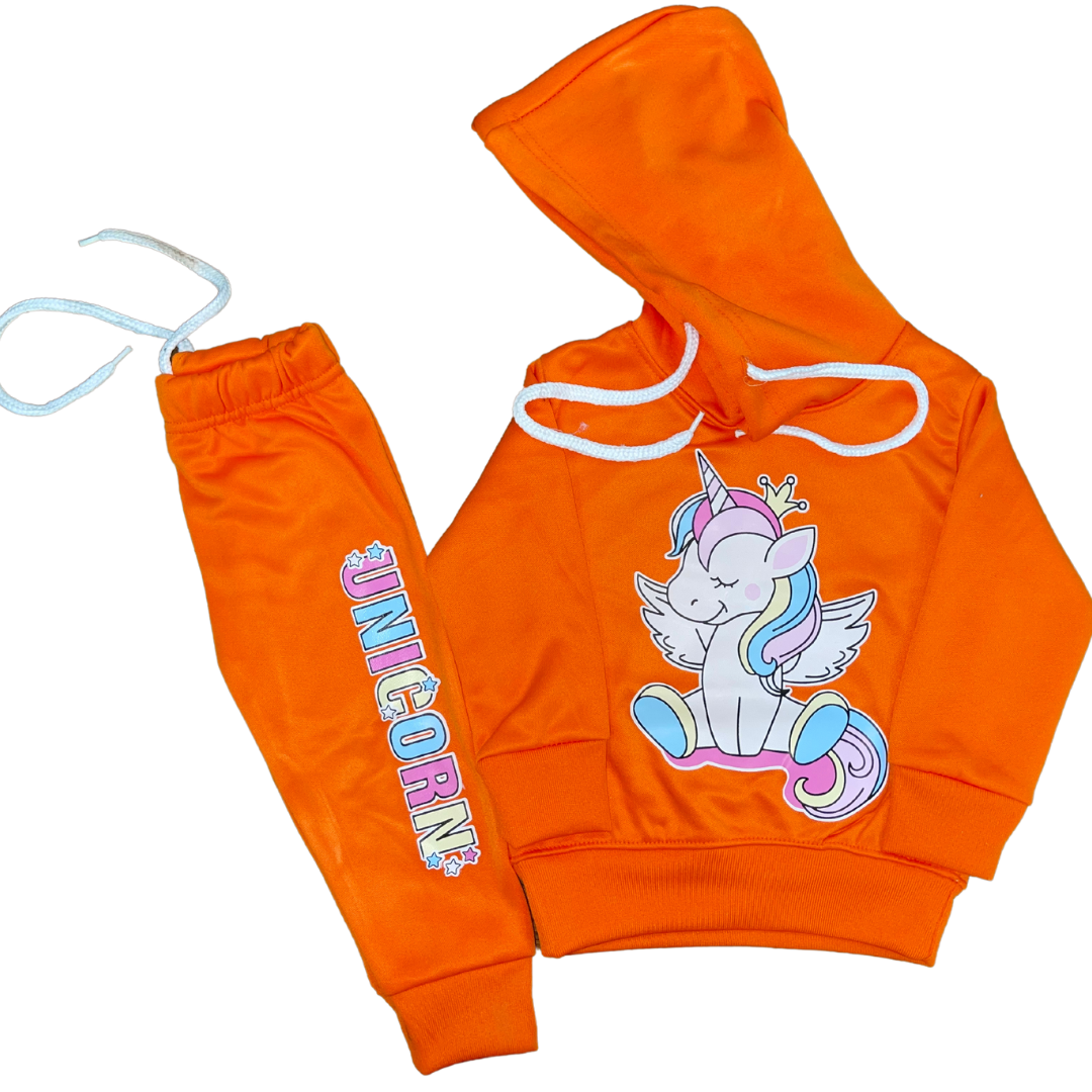 Kids Uni Corn Orange Track Suit (Fleece) - Miniwears