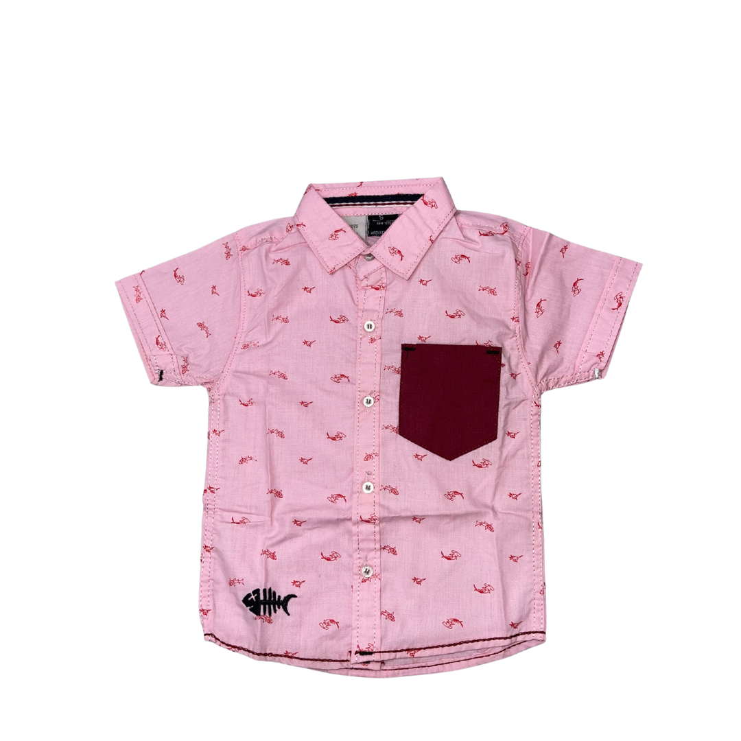 Boys Light Pink Printed Casual Shirt - Miniwears