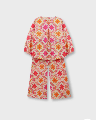 Floral patterned pajama set on a white background