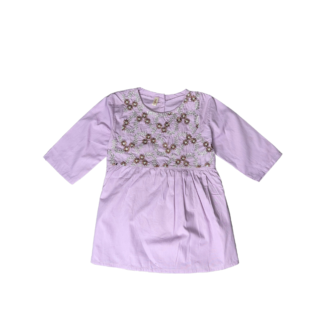 Embroided Light Purple Cotton Kurti - Miniwears