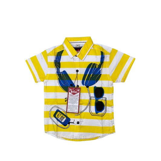 Boys Yellow Rock Printed Casual Shirt