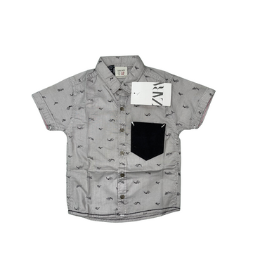 Boys Greyish Printed Casual Shirt - Miniwears