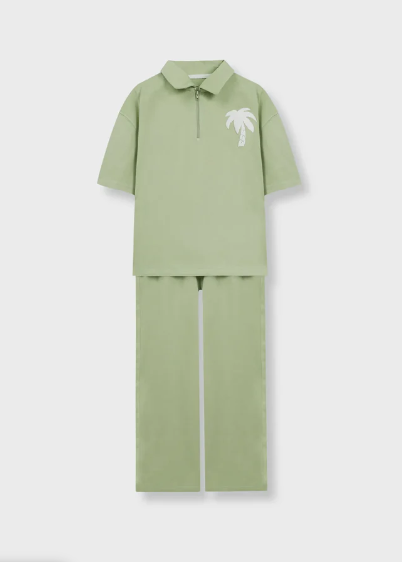 Boys Pistachio Palm Polo Co-ord Set