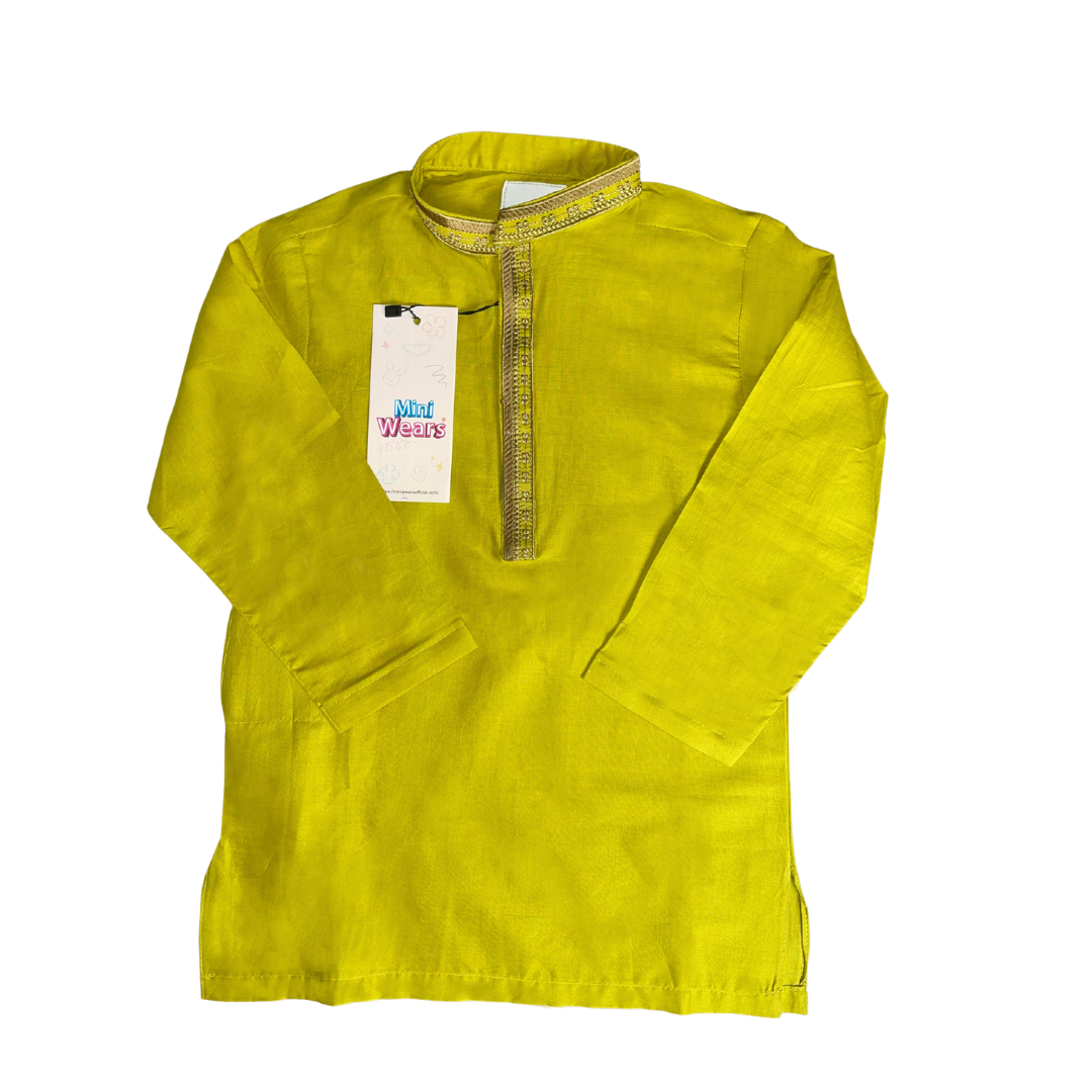 Boys Embroidered Lime Green Kurta with trouser - Miniwears