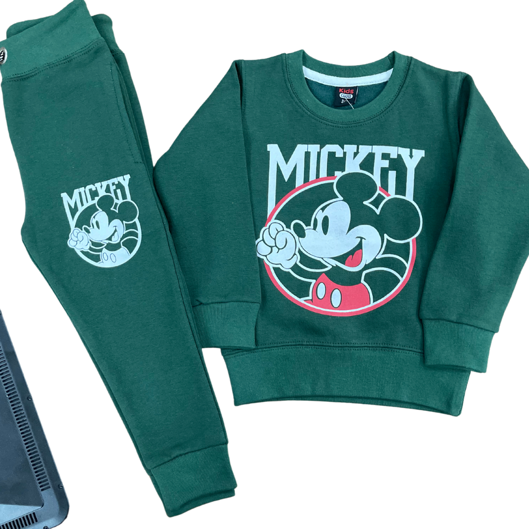 Kids Mickey Mouse Green Track Suit (Fleece) - Miniwears