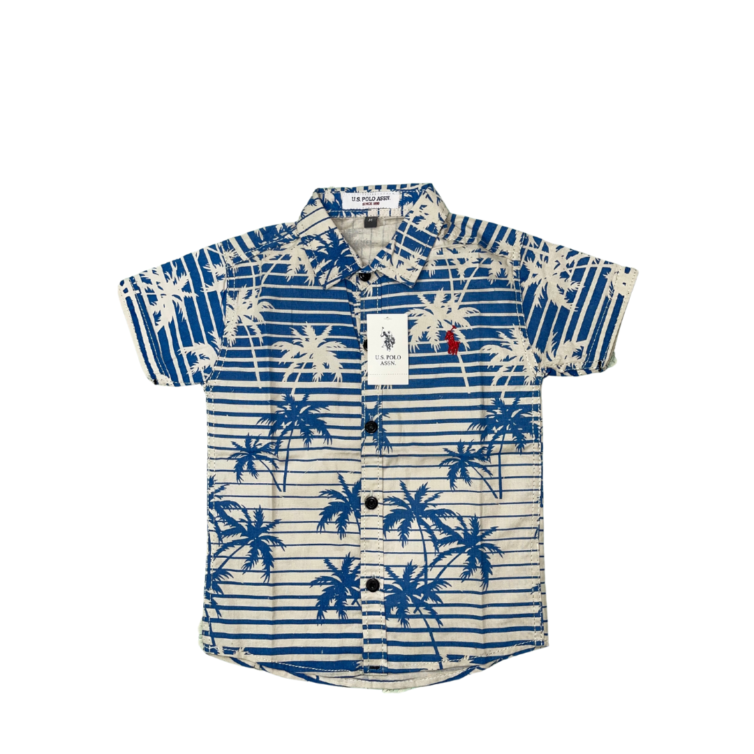 Boys Coconut Cremy Bluish Printed Casual Shirt - Miniwears