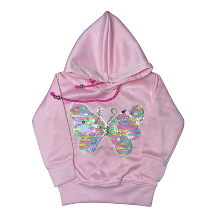Baby Pink Butterfly Tracksuit Embroided (Polyester Fleece) - Miniwears