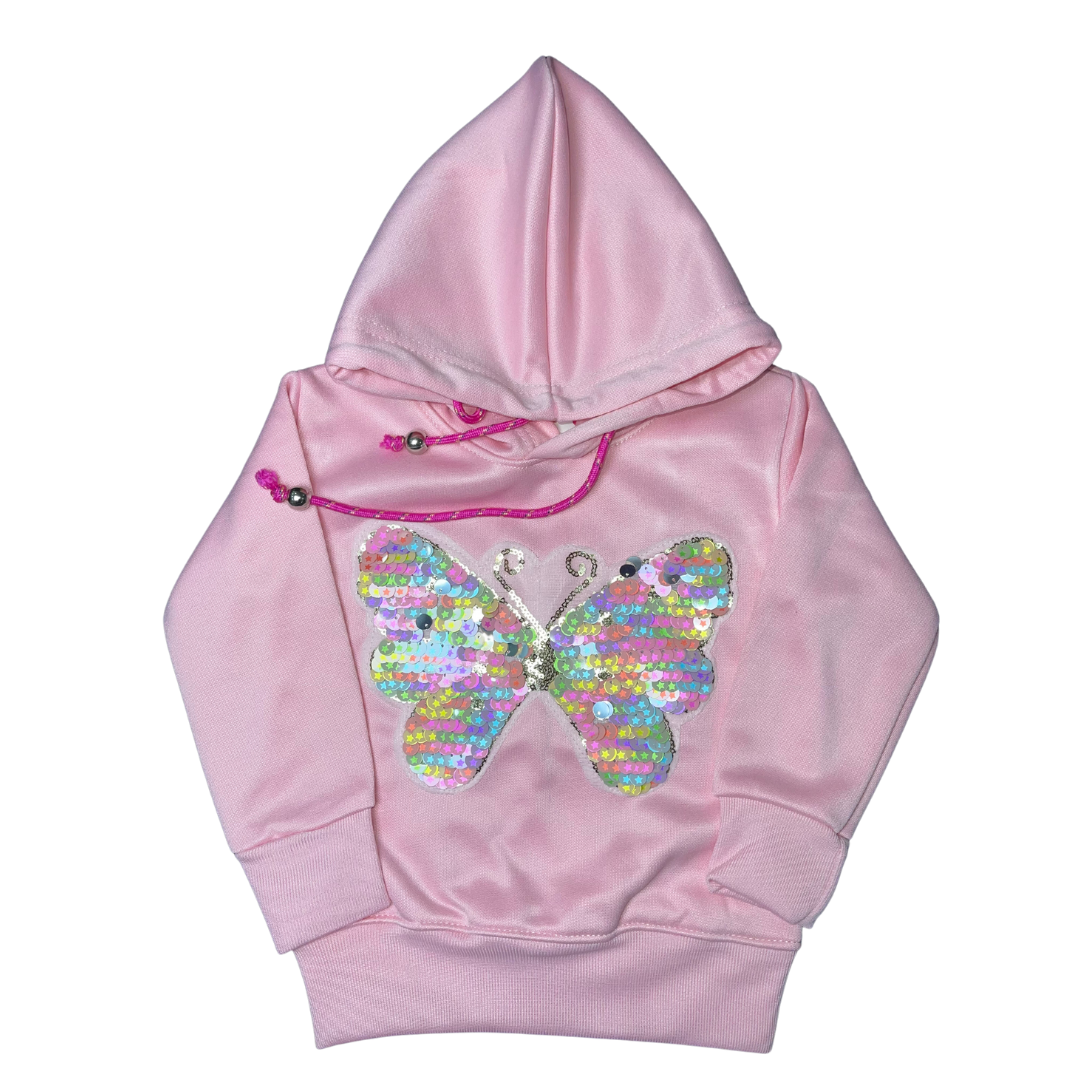 Baby Pink Butterfly Tracksuit Embroided (Polyester Fleece) - Miniwears
