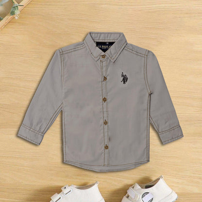 Grey Cotton Polo Dress Shirt - Miniwears