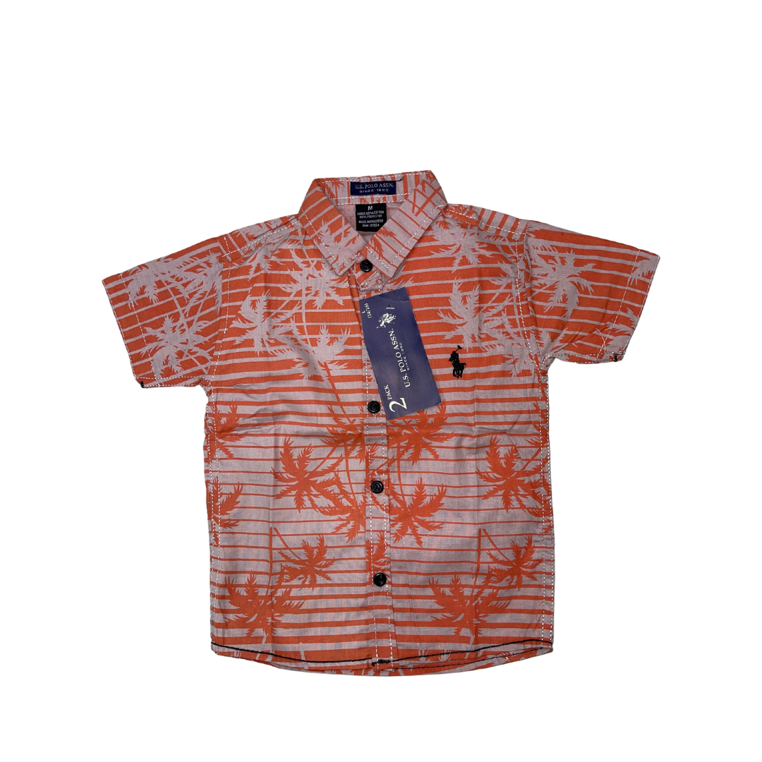 Boys Orange Leaf Printed Casual Shirt - Miniwears