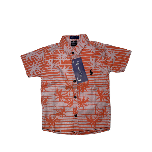 Boys Orange Leaf Printed Casual Shirt