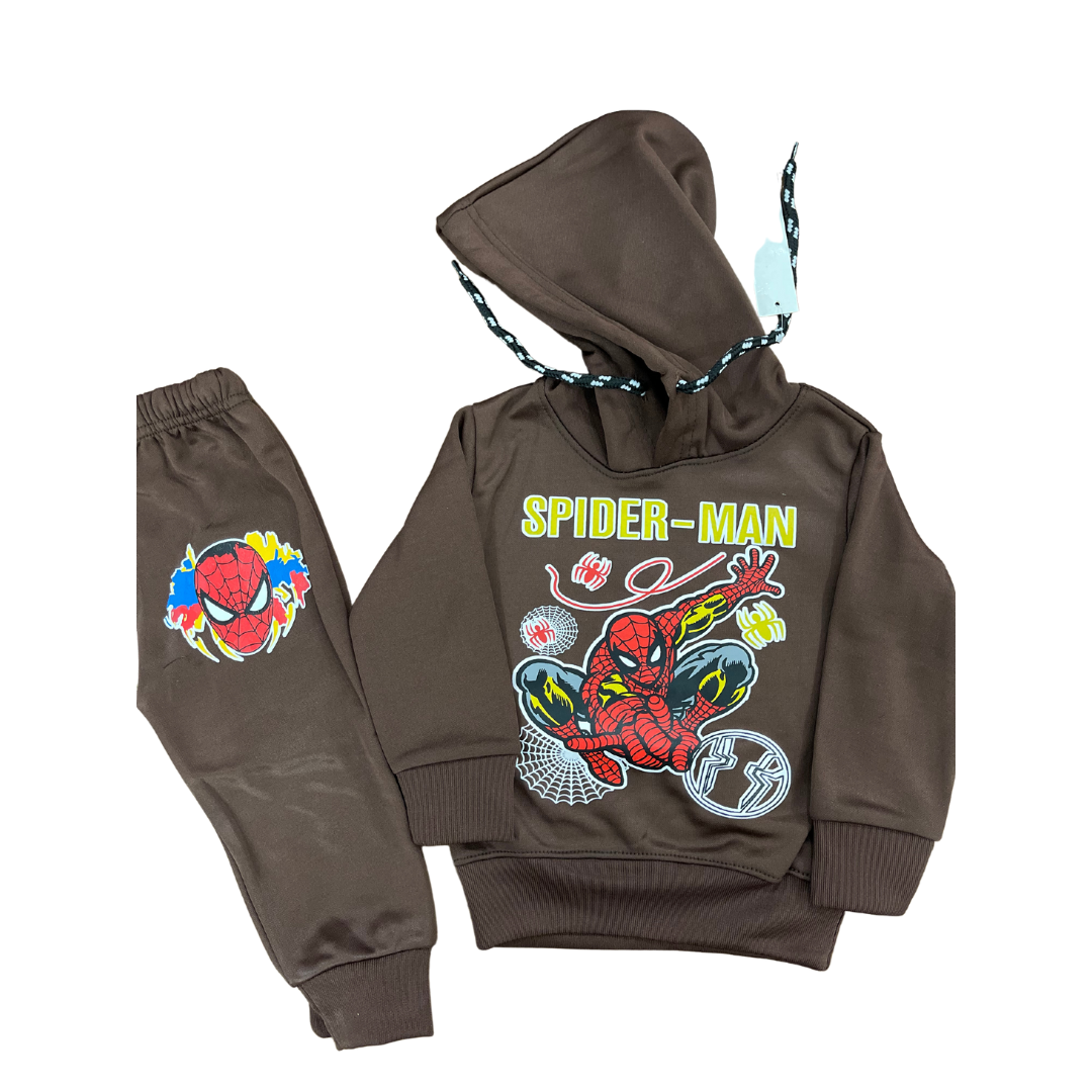 Kids Spiderman Brown Track Suit (Fleece) - Miniwears