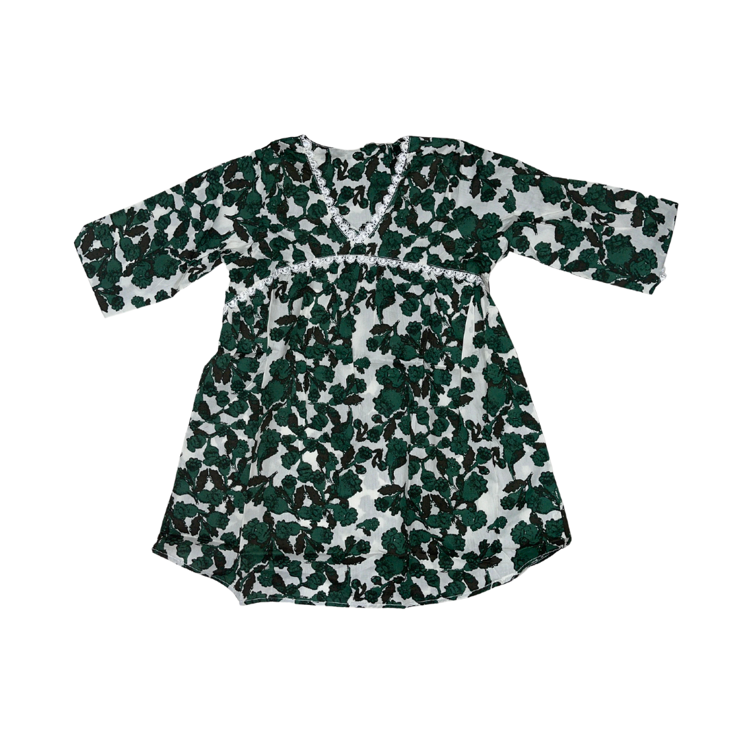 Self Printed Green Leaf Cotton Kurti - Miniwears
