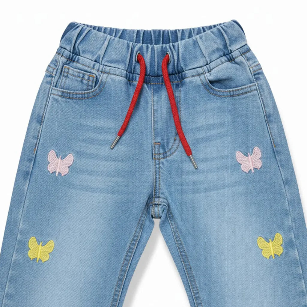 Butterfly Faded Blue Jeans