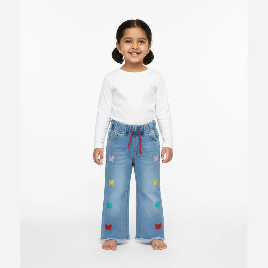 Butterfly Faded Blue Jeans