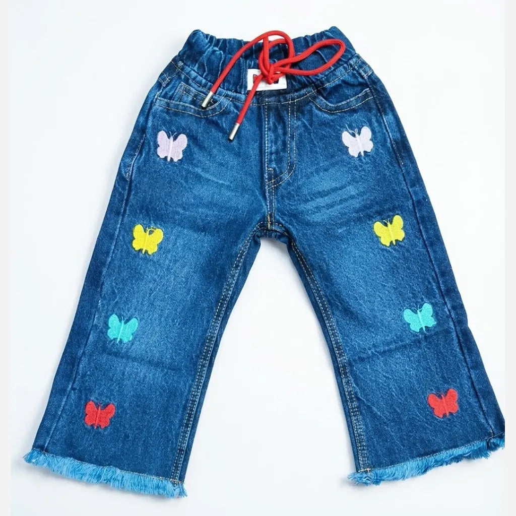 Butterfly Faded Dark Blue Jeans