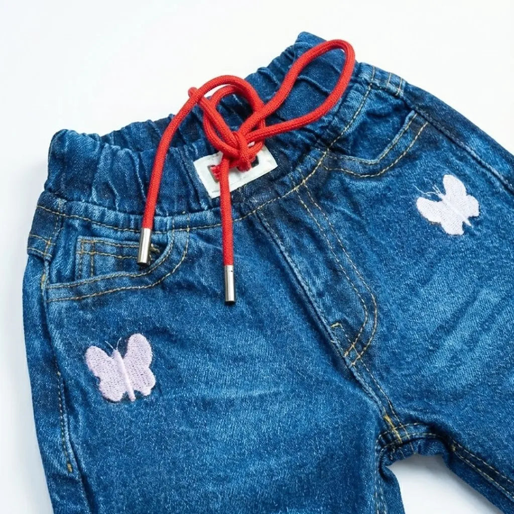 Butterfly Faded Dark Blue Jeans