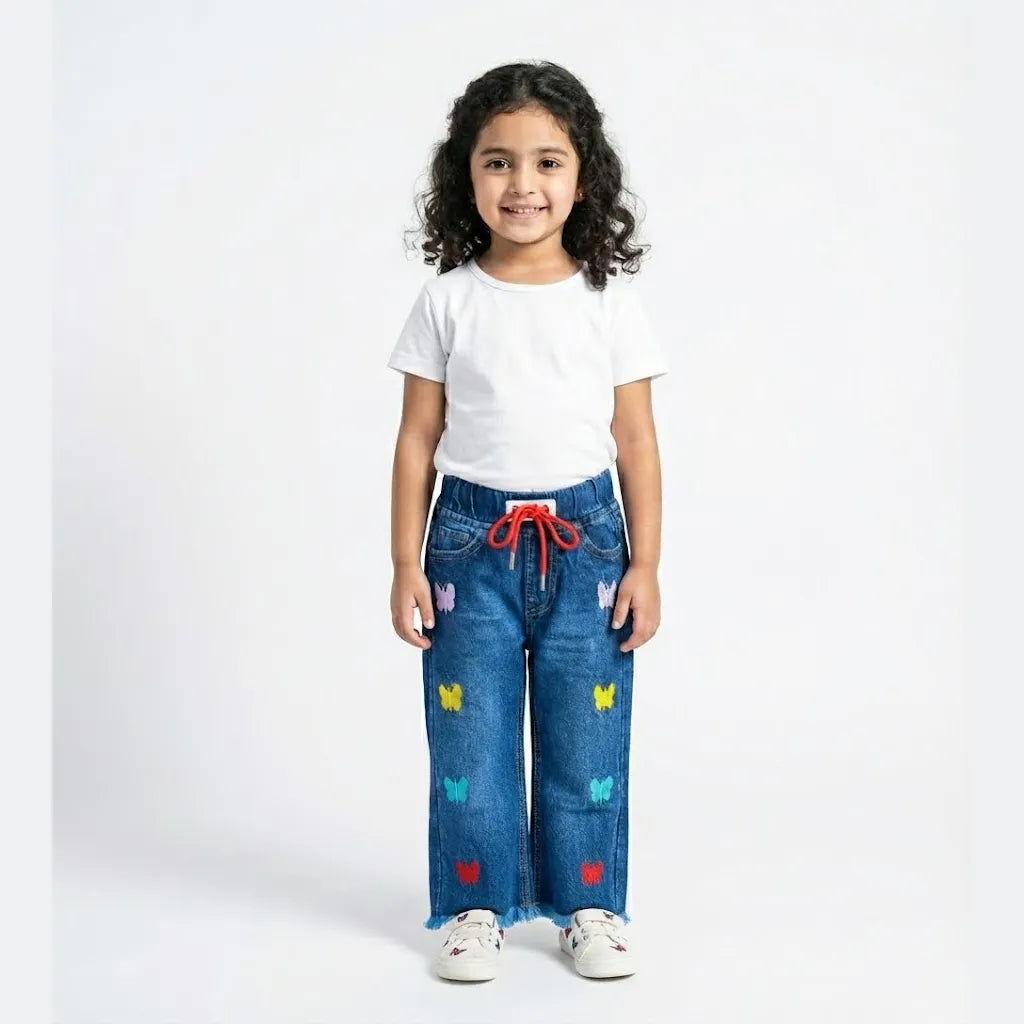 Butterfly Faded Dark Blue Jeans