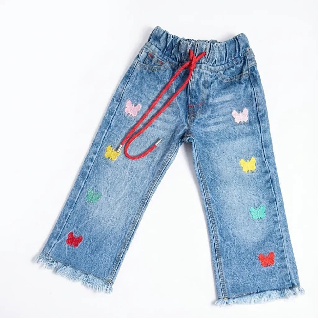 Butterfly Faded Light Blue Jeans