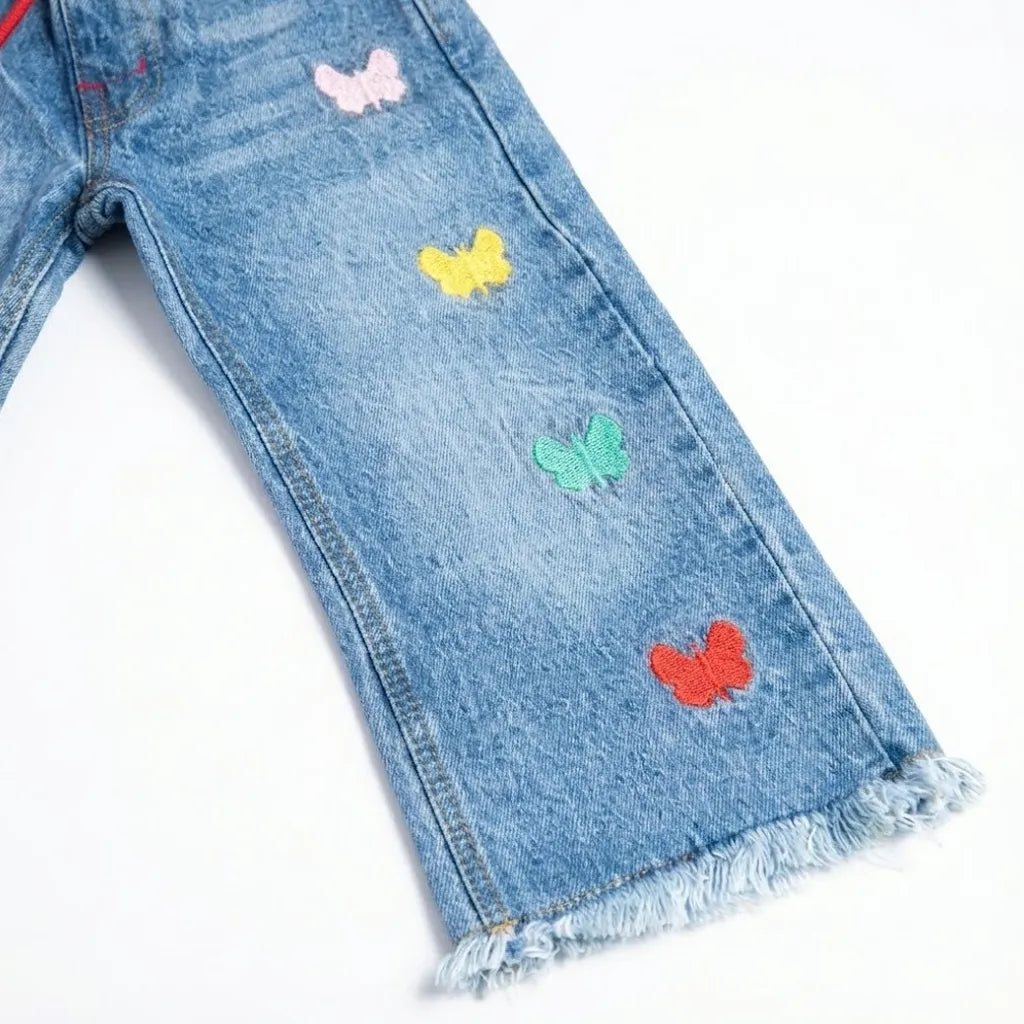 Butterfly Faded Light Blue Jeans