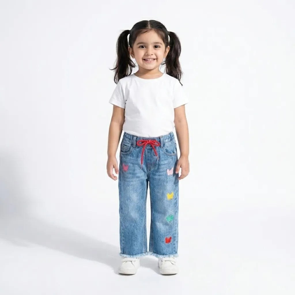 Butterfly Faded Light Blue Jeans