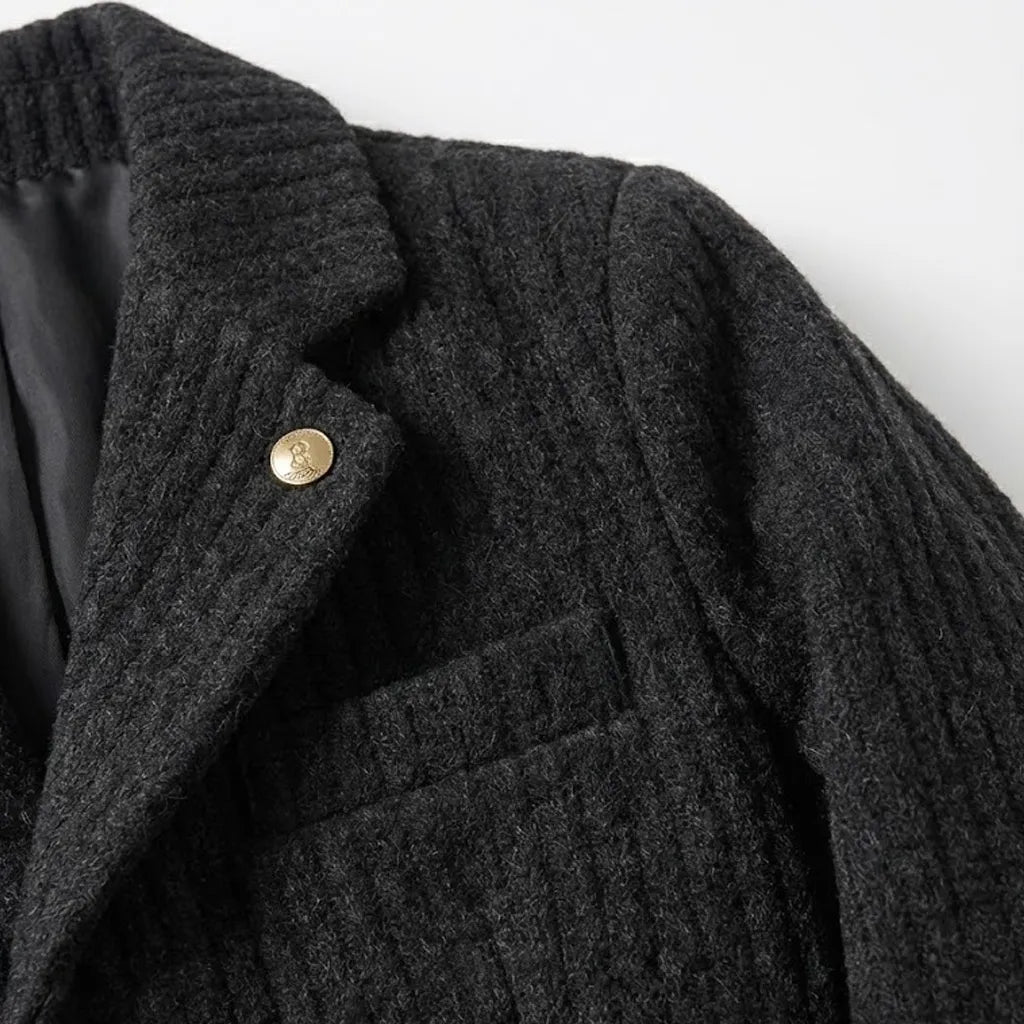 Casual Black Texture Lining Coat