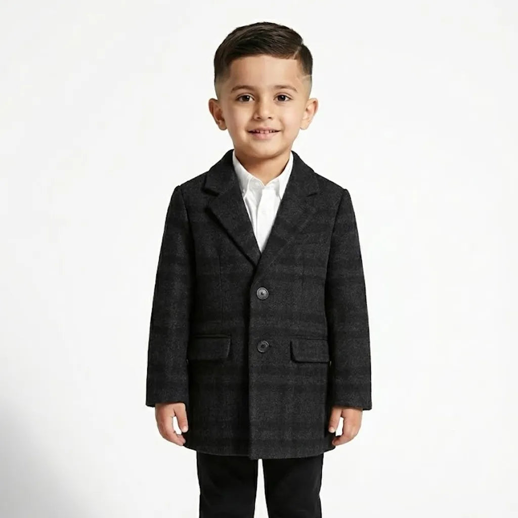Casual Dark Grey with Black Check Lining Coat