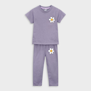 Purple Flower T-Shirt & Trouser Set