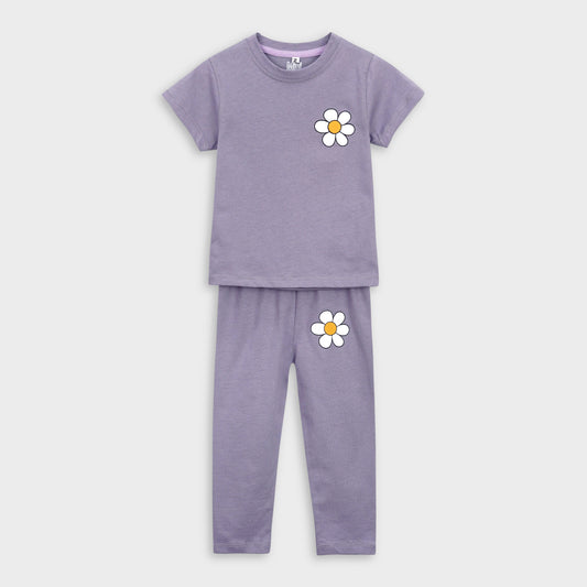 Purple Flower T-Shirt & Trouser Set