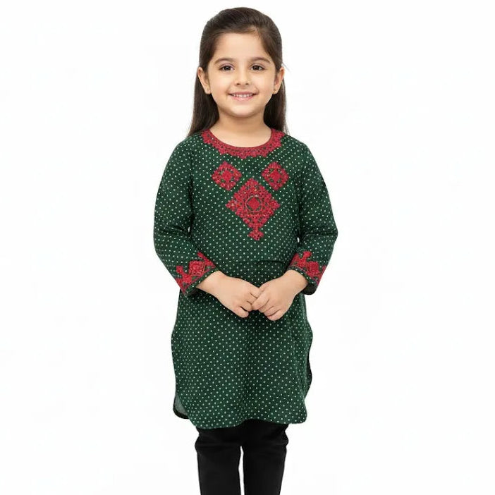 Girls Dot Texture Dark Green Shirt