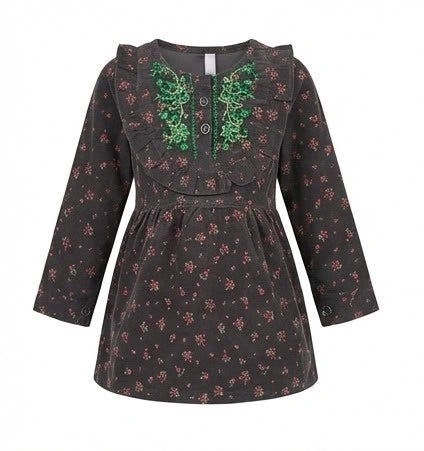 Girls Flower Pattern Dark Maroon Kurti