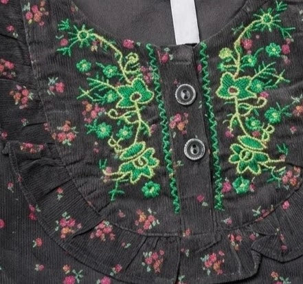 Girls Flower Pattern Dark Maroon Kurti