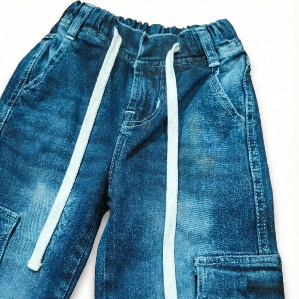 Six Pocket Faded Cargo Blue Jeans