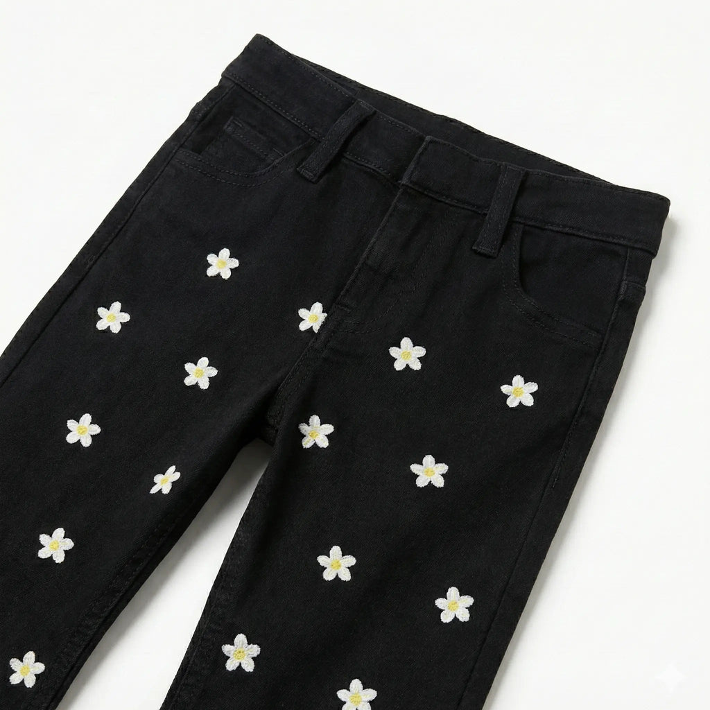 Girls Star Denim Black Jeans