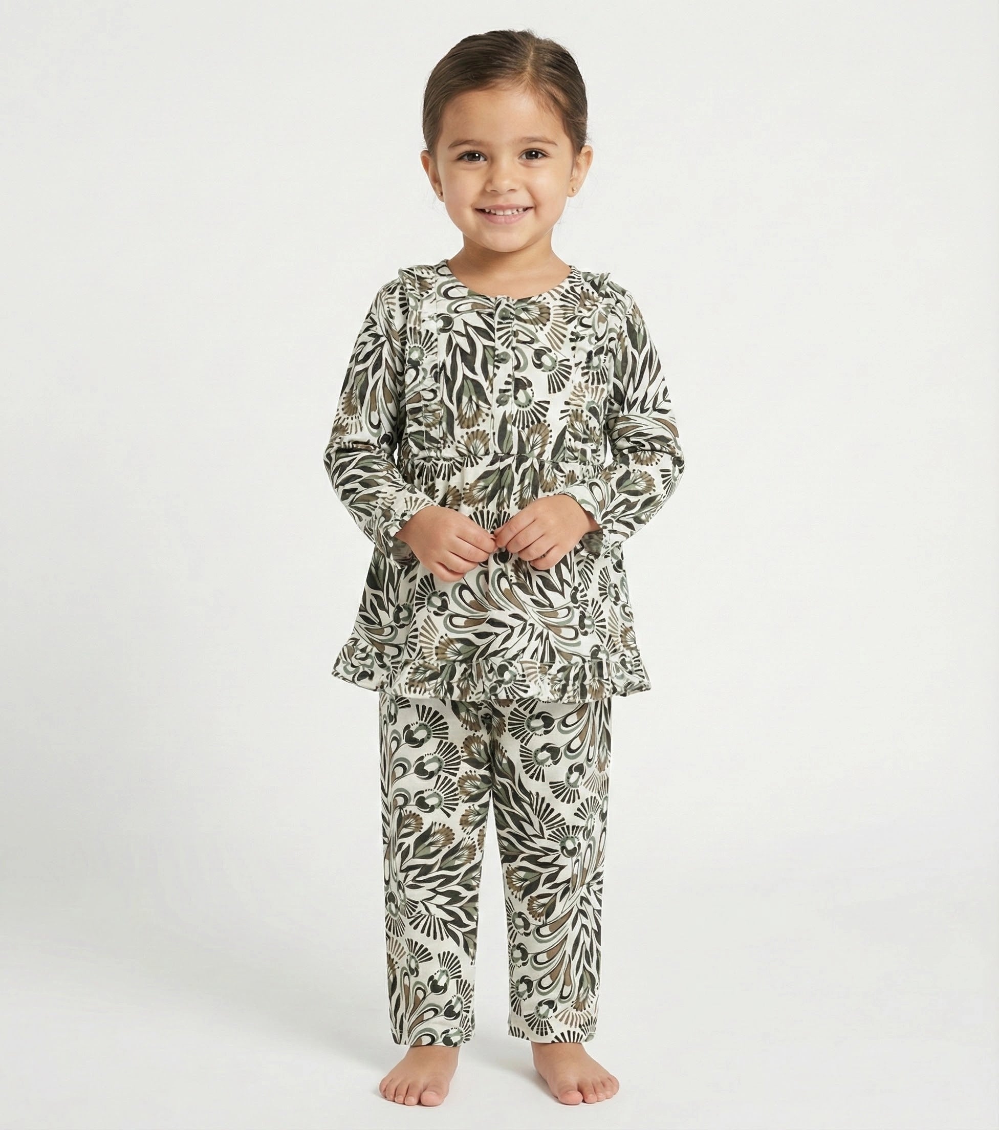 Girls Zebra Pattern Black and White Kurti Set